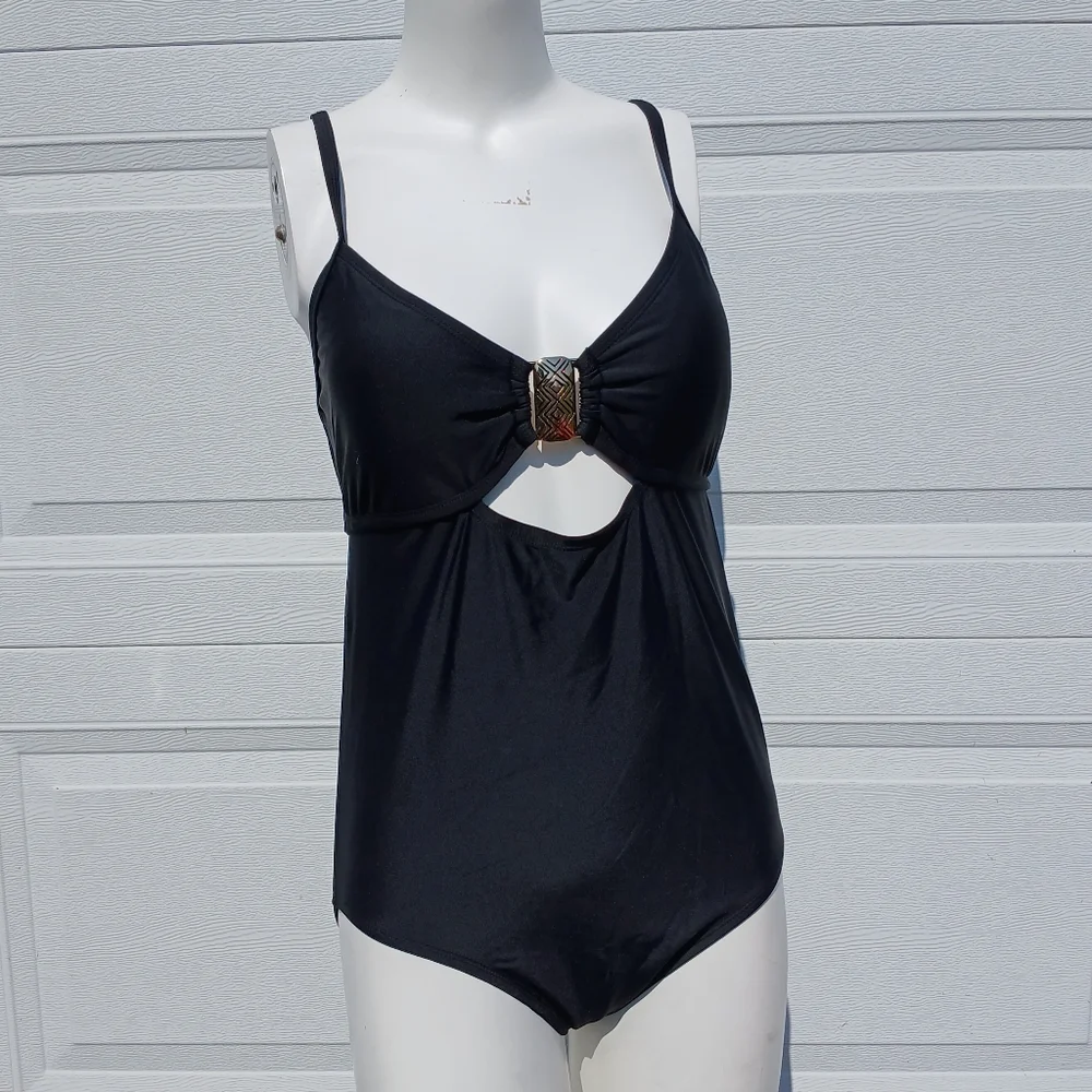 Apt. 9 Womens size M medium med Black One Piece Swimsuit Bathing Swim Suit